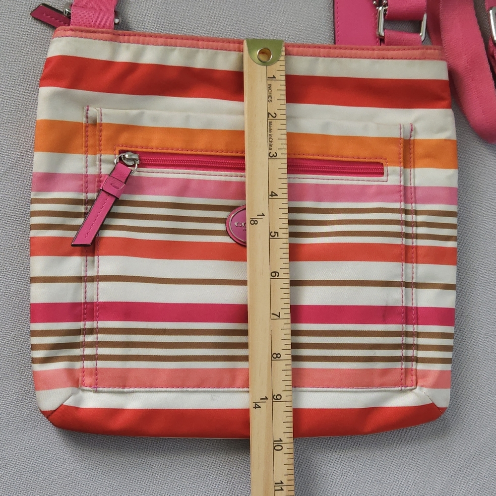 Coach F31962‎ Stripe Nylon Crossbody Purse Pink Leather Trim Lightweight Travel - Picture 10 of 10
